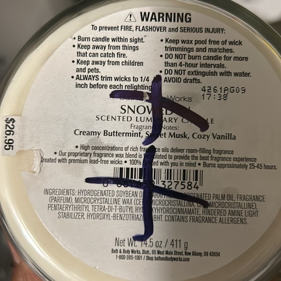 Recalled forbidden Bath & Body Works “Snowed In” 3 wick candles. *Per candle* - Picture 8 of 11